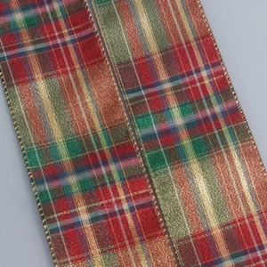 Classic Scottish tartan ribbon with metallic gold thread for Christmas party decoration