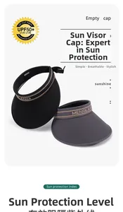 Detail of adjustable black and grey sun visors with mesh texture and letter embroidery