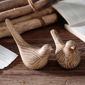 Minimalist resin bird ornaments with wood grain texture for home and office decor