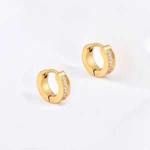Stainless Steel Hoop Earrings For Women With Cubic Zirconia Minimalist Geometric Huggie Earrings Gold Jewelry Gift