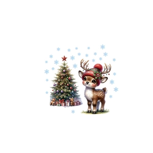Stickers de Noël avec renne festif, sapin décoré et boîtes de cadeaux colorées