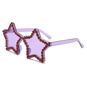 Chic purple star-shaped rimless sunglasses with sparkling rhinestones for party wear