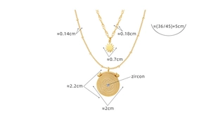 Detailed size chart for gold double-layer necklace with star and medallion pendants