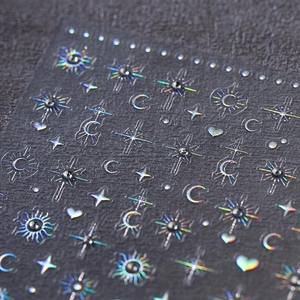Autocollants holographiques laser pour ongles avec motifs étoiles, lune et strass brillants