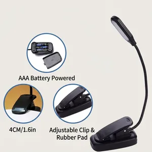 LED clip-on desk lamp with flexible gooseneck and battery-powered non-slip clamp base