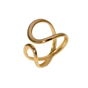 Modern gold-plated minimalist wavy open ring with multi-layer interlaced streamline design