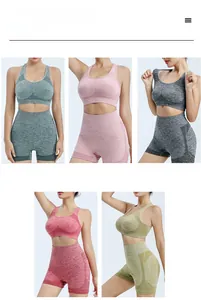 Close-up of high-elastic seamless knitted yoga set in five marled color variations