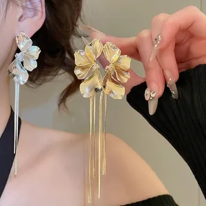 Boucles D'oreilles À Pampilles En Pétales De Fleurs Avec Tige En Argent Fin 925 Longue Chaîne Serpent Strass Bijoux Élégants