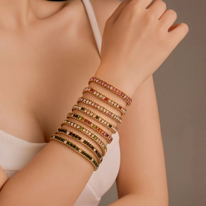 Elegant Stainless Steel Colorful Zirconia Bracelet Gold Plated Adjustable Tennis Chain Bracelet For Women Fashion Jewelry Gift