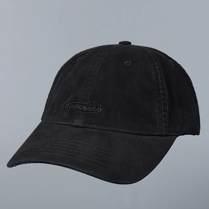 Close-up of black 3D NABENARA embroidery on premium cotton twill six-panel baseball cap
