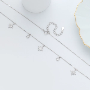 S925 sterling silver necklace with sparkling star charms and elegant pearl accents