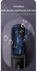 Detail view of ionic hair straightener comb with digital temperature display at 200 degrees