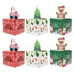 Christmas Gift Surprise Box Corrugated Paper Holiday Money Pulling Packaging With 3D Santa Reindeer Tree Design
