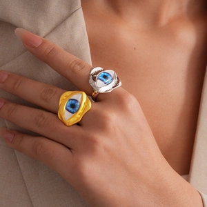 Evil Eye Ring Alloy Resin Irregular Liquid Metal Adjustable Open Design Surrealist Retro Artistic Jewelry For Women