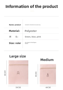 Detailed view of pink sandwich mesh laundry bag with embroidery and size specifications