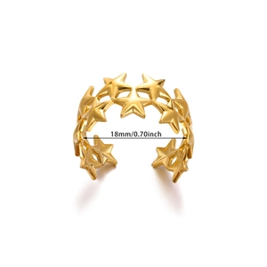Detail view of gold hollow star ring with 18mm inner diameter measurements and open band