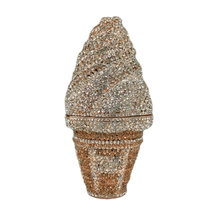 Detailed view of luxury ice cream shaped evening clutch bag with sparkling crystals