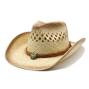 Cappello da cowboy unisex in paglia con stella dipinta, cordino e fibbia in metallo
