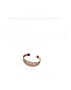 Detail view of rose gold beaded multilayer open cuff bracelet weighing 21.6g made of copper