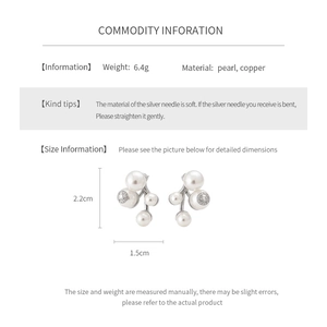 Detail view of pearl branch flower earrings with product dimensions and specifications