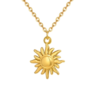 Minimalist 18K gold plated titanium steel sun pendant necklace with O-shaped chain
