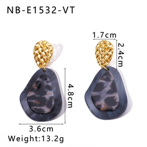 Detail view of leopard resin teardrop earrings with dimensions 4.8cm by 3.6cm