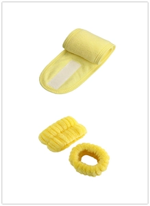 Three-piece absorbent yellow microfiber headband and wristbands set for face washing