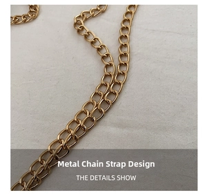 Detail shot of the premium golden metal chain strap with flat link buckle structure