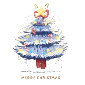 Blue Christmas tree window static sticker with red bows and gingerbread man decor