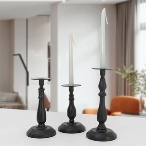 Nordic black iron candle holder set of 3 with matte finish for modern table decor