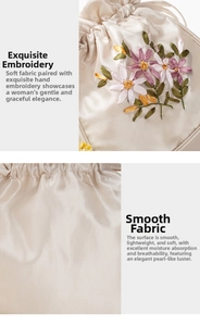 Detailed close-up of intricate hand-embroidered daisy patterns on premium silk fabric