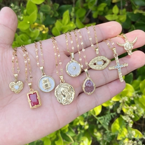 Pendant Necklaces For Women Stainless Steel Gold Plated Vintage Heart Owl Cross Bull Head Coin Eye Charm Necklaces Jewelry