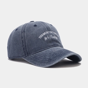 Street style washed blue cotton baseball cap with The Museum Visitor embroidery