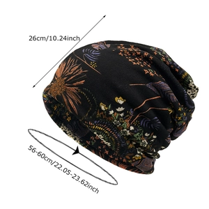 Floral print slouchy beanie hat for women, winter warm neck gaiter and turban headwear.
