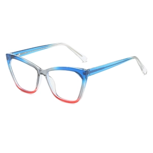 Cat eye blue and red gradient TR90 glasses frames with blue light blocking lenses
