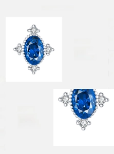 Detailed view of s925 sterling silver earring featuring an oval blue zircon setting