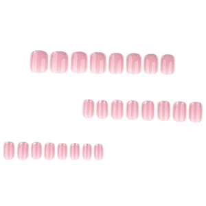 Pink ombre French press-on nails with silver glitter details and short square shape