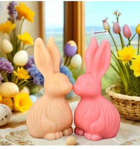 Osterhasen-Kerzenset in Rosa und Beige mit Tulpen und Eiern Dekoration