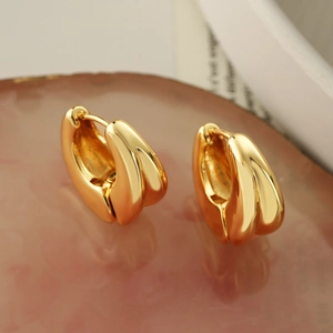 Geometric Hoop Earrings Gold Plated Copper Irregular Chunky Double Layered Minimalist Jewelry For Women