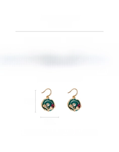 Detail showing 3.1cm vintage gold-plated enamel earrings with pearl and gemstone