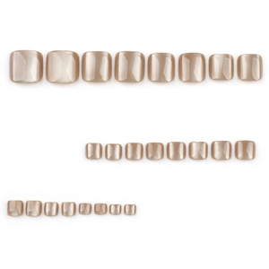 Champagne gold cat-eye press-on toe nails with a glossy metallic finish on white background