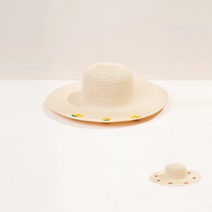 Cappello Da Sole In Paglia Di Carta A Tesa Larga Da Donna Estate Spiaggia Viaggio Con Ricamo Floreale Ciliegia Traspirante