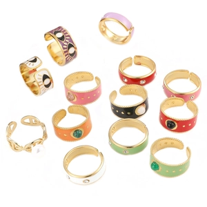 Chic enamel open rings set featuring evil eye designs and pearls in gold plating