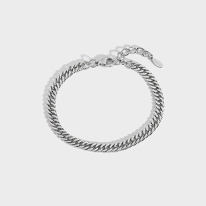 Classic silver stainless steel Cuban link bracelet for men and women with lobster clasp
