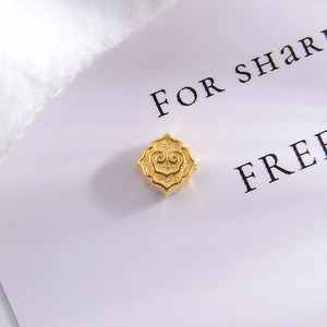Square golden S925 sterling silver ruyi cloud pattern spacer bead for DIY jewelry
