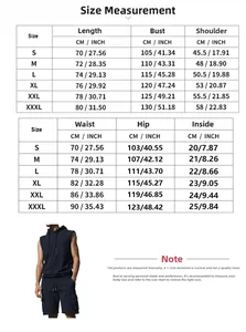 Comprehensive men's fitness hoodie and shorts set size chart with CM and INCH measurements
