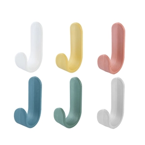Set of 6 minimalist J-shaped wall hooks in macaron colors for home organization