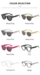 Detailed color selection of retro square frame sunglasses in eight diverse color options