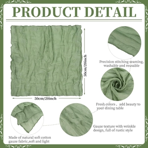 Green bohemian cotton gauze napkin 50x50cm with wrinkled texture for wedding table decor
