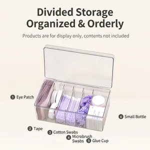 Clear acrylic lash organizer with 6 compartments and dustproof lid for beauty tools